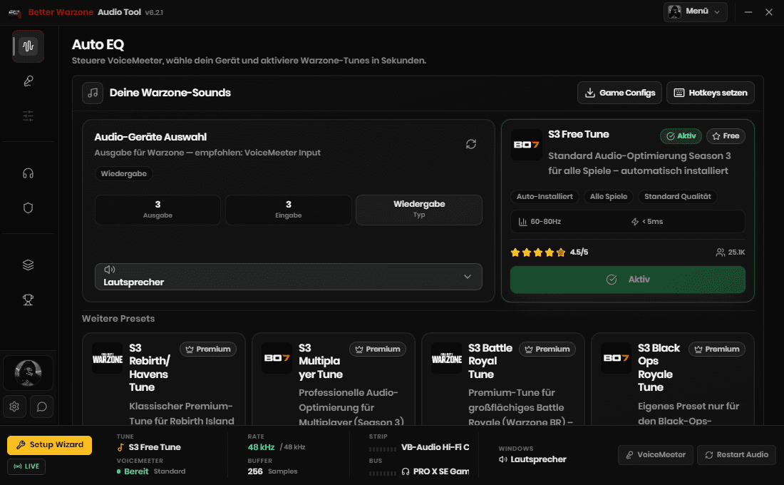 Better Warzone Audio App Interface