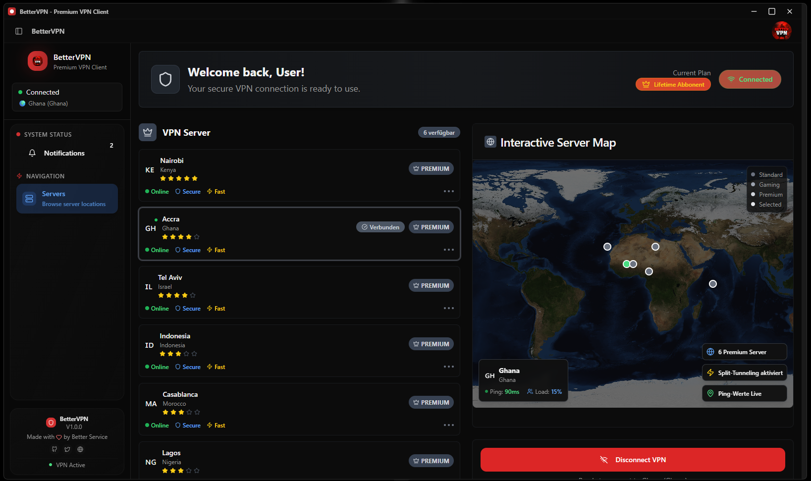 BetterVPN App Interface